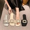 Rhinestone Women's Summer New Slippers Soft Bottom Soft Surface Fairy Outer Wear Foot Cover Flat Beach Sandals