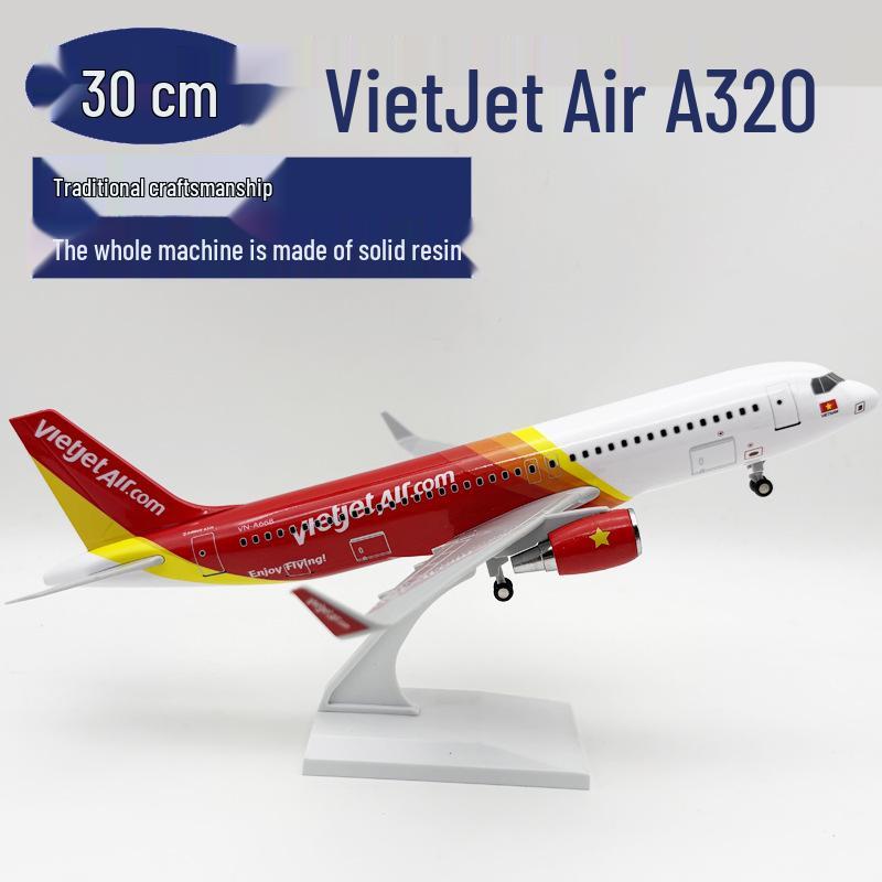 Модель самолета VietJet Air A320, 30 см: Статичная декоративная модель и подарок для авиации