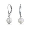 Классические белые круглые серьги-подвески с пресноводным культивированным жемчугом для женщин, стерлинговое серебро, застежка-фиксатор .925.