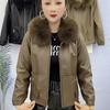 Large Fur Collar Plus Fleece Thick Leather Coat Women Autumn and Winter New Fashion All Match Warm Coat Women Leather Jackets
