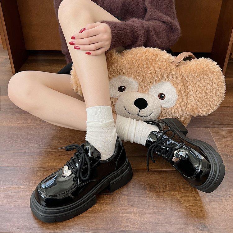 Универсальные черные туфли на шнуровке в британском стиле на платформе, женские, новые осенние туфли 2024 года на толстом каблуке с юбкой в стиле ретро