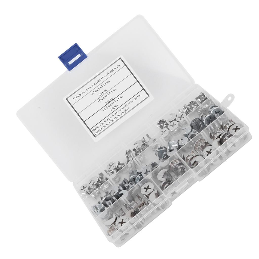 75Pcs Cam Nut Furniture Eccentric Wheel Nut Set 3 In 1 Connector Fastener Hardware Tools