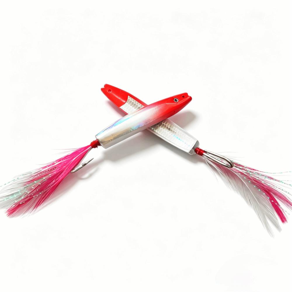 2pcs Feather Bait Fishing Lure Bow Horn Artificial Bait Skittering Action Matel Jig Bait Long Cast
