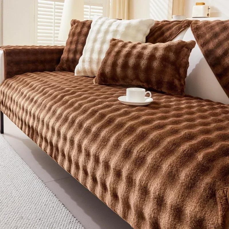 Thicken Plush Sofa Cover for Living Room Anti-slip Sofas Mat Winter Warm Flannel Super Soft Couch Cushion Slipcovers Home Decor