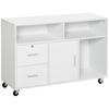 Printer Stand with 2 Drawers Storage Cabinet On Casters Open Shelves and Cupboard, 100 X 35 X 65 Cm, White