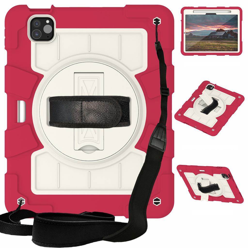 Для iPad Про 11 (2024) Чехол-подставка с плечевым ремнем, вращающийся ремешок для руки, чехол для планшета из ПК+ТПУ