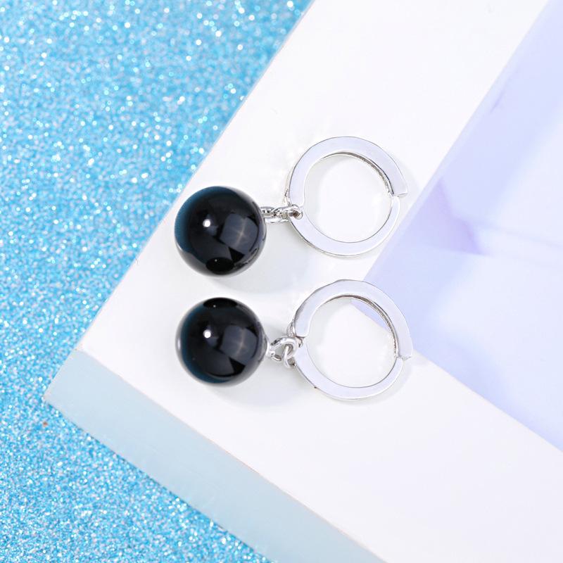 Fashion Earrings Women's Natural Black and Red Manau Earrings, Silver-plated Cute Ear Jewelry