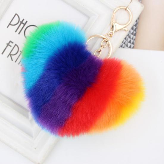 Брелок для ключей в форме сердца с пушистым шаром, автомобильный брелок для ключей, сумка, очаровательный орнамент