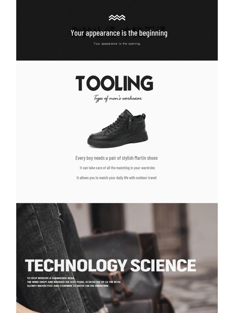 Мужские зимние рабочие ботинки из кожи с бархатной подкладкой - повседневные туфли в стиле ретро с мягкой подошвой и низким верхом в стиле Мартина
