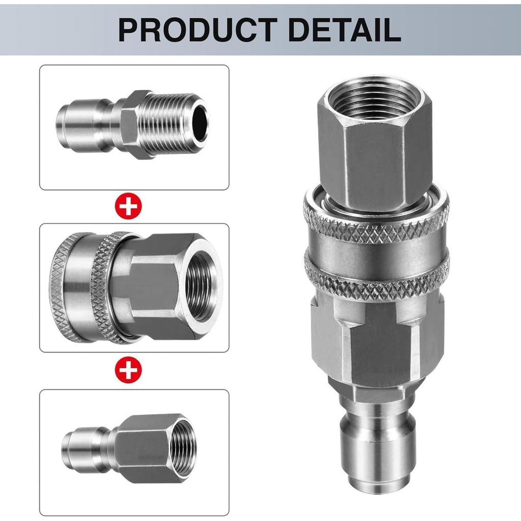 4 x Power Washer Hose Connector Coupling, Pressure Washer Quick Coupling 1/4 Inch Accessories for Pressure Washer (Silver)