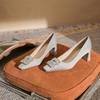 - Classic Satin Rhinestone Square Head Thick Heel High Heels Women's Fashion Simple CMCM