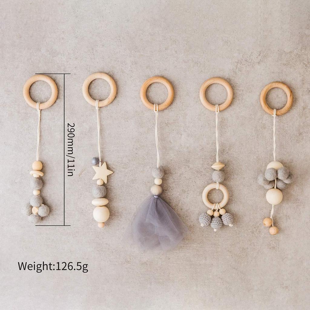 Okawari Home Gray Baby Gym Деревянная коляска Игрушка в комплекте Кровать Подвесной игровой тренажер Обучающий набор игрушек Предмет Комната Подарок для ребенка Подарок на день рождения новорожденному Подарок