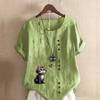 Women's Fashion Cat Prined Short Sleeve T-shirt Loose Cotton Shirt Casual Loose Summer Blouse Tops Plus Size