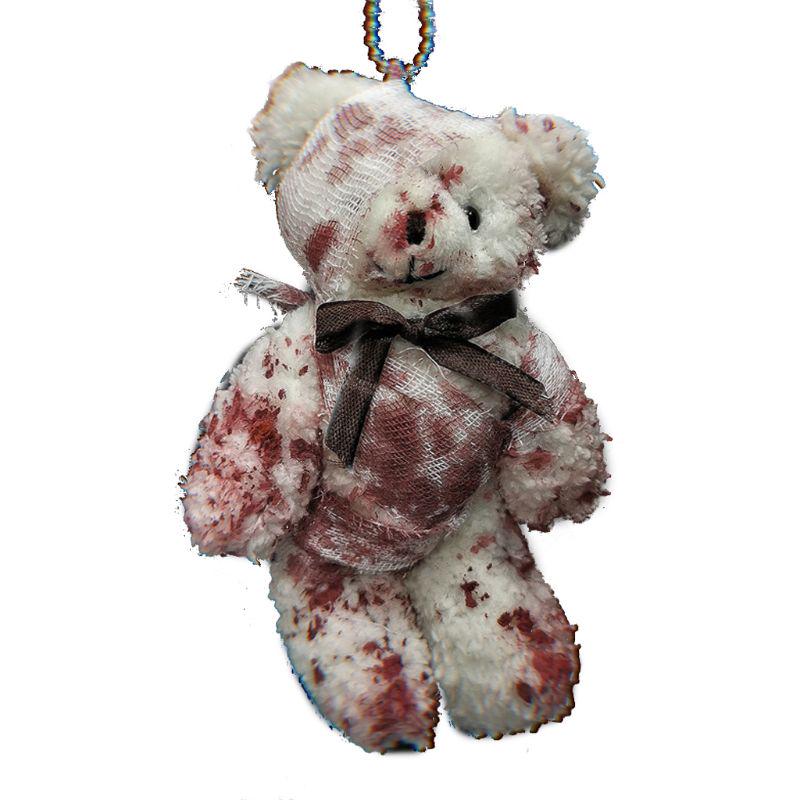 Cool Punk Bloody Plush Bear Keychain Halloween Injured Animal Bear Doll Key Ring