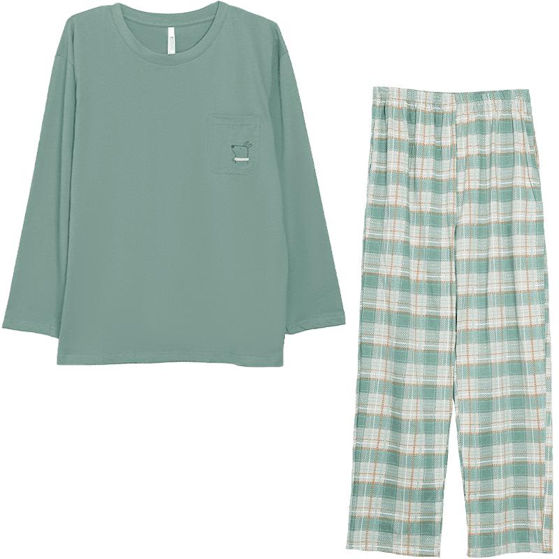 Hodo Cotton Crew Neck Pullover Plaid Pants Men's Sleepwear Outerwear Homewear