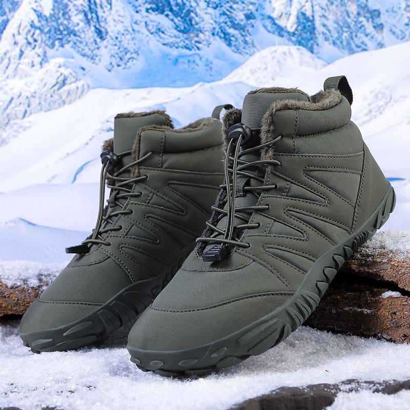 Men's and Women's Winter Non-Slip Waterproof Snow Boots with Thick Sole and Plus Velvet Lining, Barefoot Five-Finger Design.