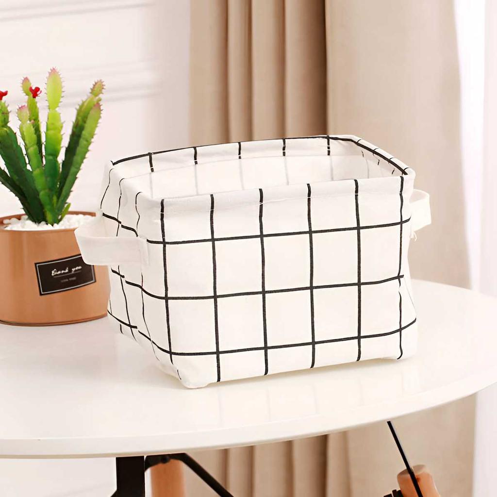 Multifunctional Printed Cotton and Linen Desktop Storage Box with Handle Small Fresh Fabric Storage Basket To Organize Sundries