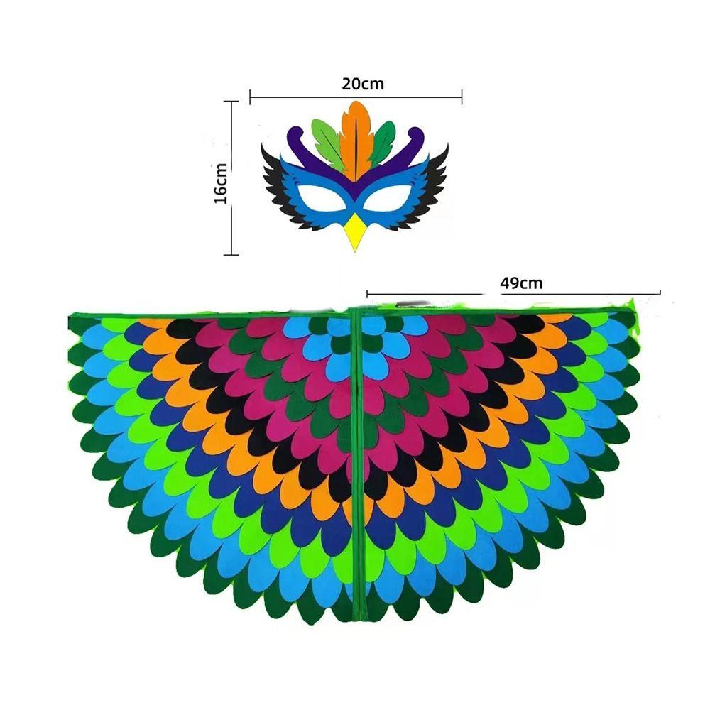 Peacock Owl Animal Bird Wings+Mask Suit Stage Performance Felt Winged Cloak Halloween Felt Cape