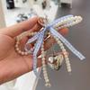 Korean White Bowknot Heart Keychain Women Sweet Charm Pearl Bow Backpack Key Ring Handmade Jewelry Ornament Bags Pendants Gifts