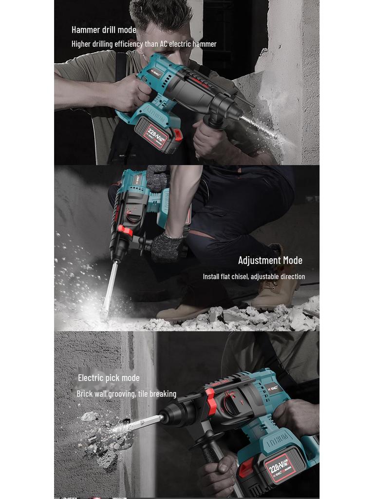 21 В бесщеточный аккумуляторный электрический перфоратор, мощный беспроводной ударный инструмент по бетону, литиевый электрический отбойный молоток двойного назначения