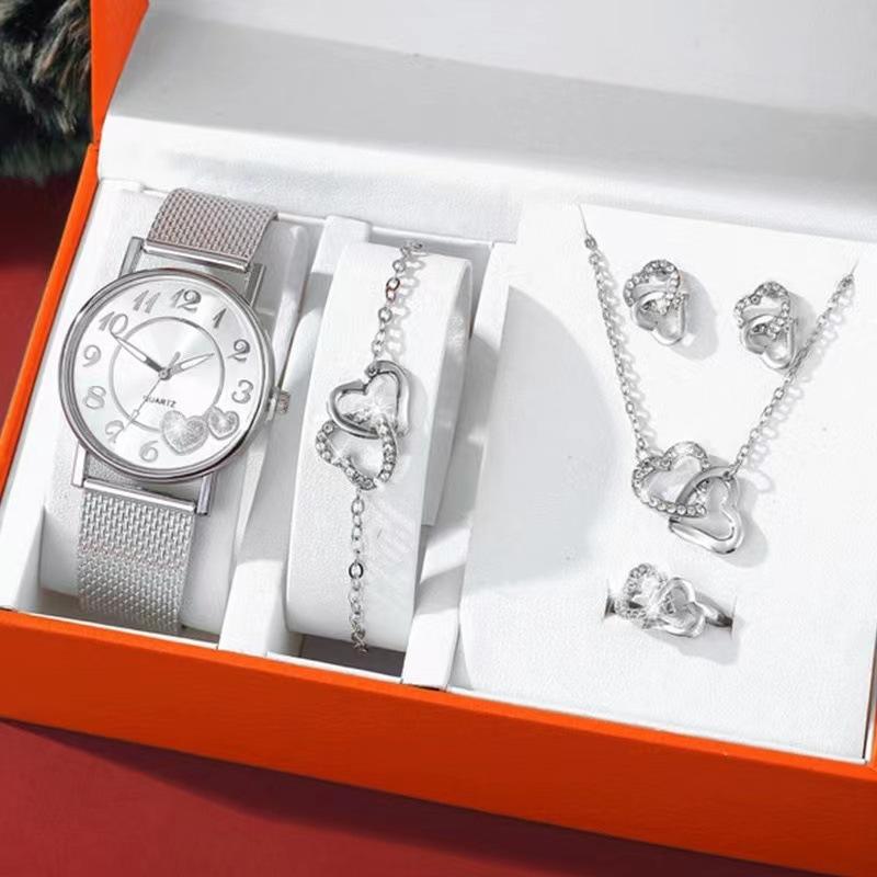 Gift Sets New Ladies Watch Set Fashion Double Love Rhinestone Alloy Jewelry Watch Ladies Girlfriends Watch Set