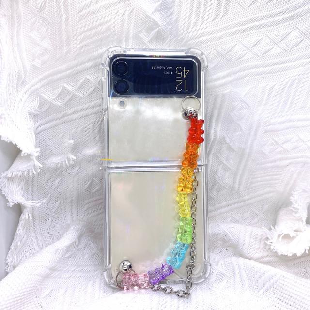 Симпатичный кожаный браслет-цепочка с бусинами, медведем и цветком, чехол для телефона для Samsung Galaxy Z Flip 4 Z Flip 3, прозрачный противоударный Z-откидной чехол Para