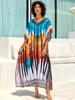 Bohemian Multicolor Striped Printed Women's Loose Kaftan Robe Dress 2024 Summer Holiday Lounge Wear Beach Swimwear Coverup Q1674