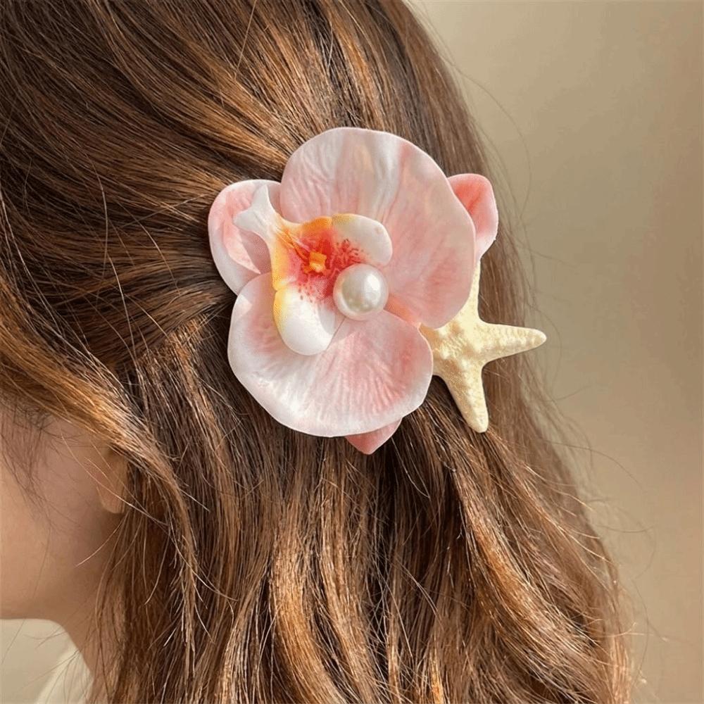 Vintage Pearl Hair Clip Trendy Resin Starfish Hair Clip Y2K Orchid Flower Hairpin Party