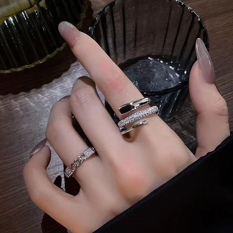 Fashion Trend Pink Crystal Bowknot Heart Rings Zircon Ring Shiny Zircon Rings for Women Girls Party Aesthetic Jewelry N
