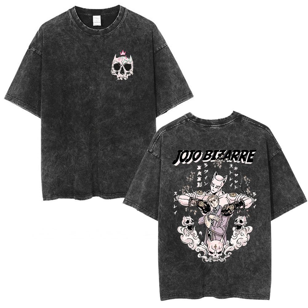 Anime Jojo Bizarre Adventure STEEL BALL RUN Jonathan Joestar Vintage Washed Shirt Men's Clothing Fashion Short Sleeves T-shirts