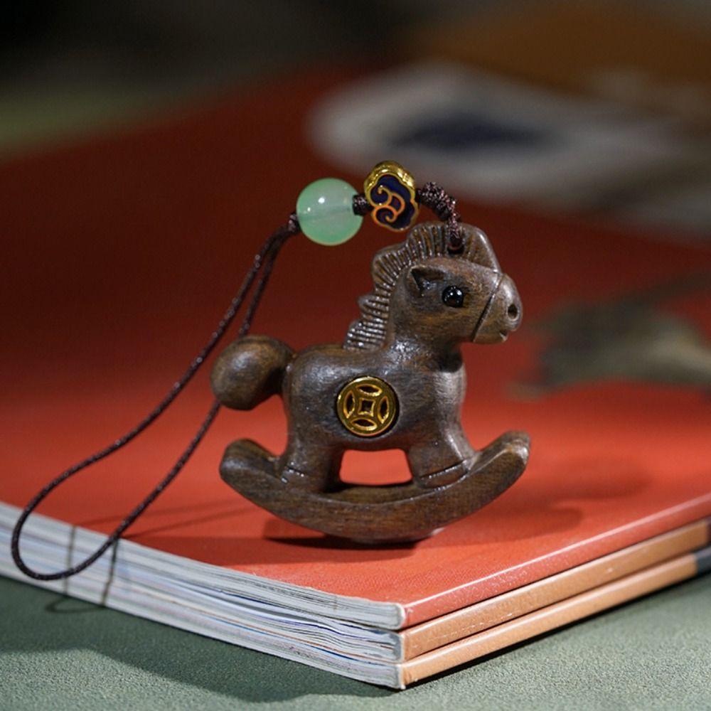 Traditional Mobile Phone Chain Wooden Horse Pendant Backpack Ornaments Car Keychain Bag Decoration
