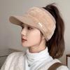 Autumn Winter Fashion Ponytail Hat with Ear Flaps Women's Visor Brim Beanie Caps Warm Knit Hat for Outdoor Peaked Caps