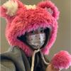 Милая шапка с маленьким медведем для женщин, утолщенная, пушистая, зимняя, с защитой ушей, шапка на голову, подчеркивающая лицо, маленькая, теплая, шапка-ушанка, студенческий тренд