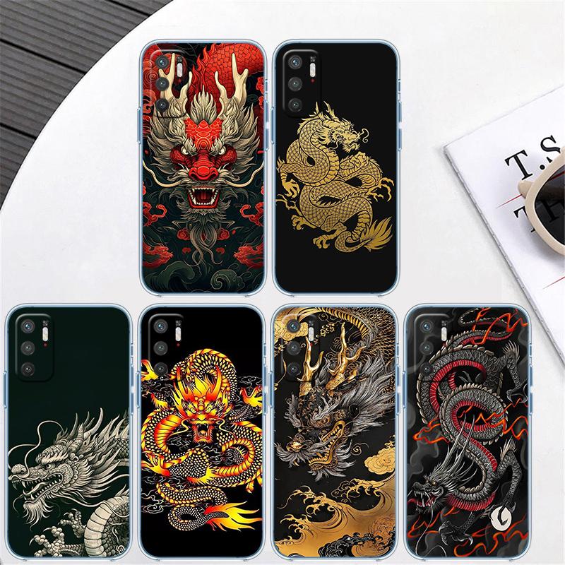 QE7 Chinese Dragon Transparent Phone Case for Samsung Galaxy A04 A04S A14 A23 A34 A54 M23 M33 M52 M53