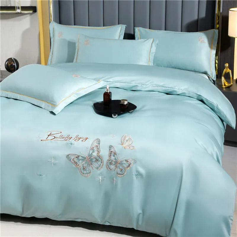 4pcs/set Light Luxury Ice Silk Bedding Set Sheets Quilt Cover Spring and Summer Naked Sleeping Home Bedding Supplies
