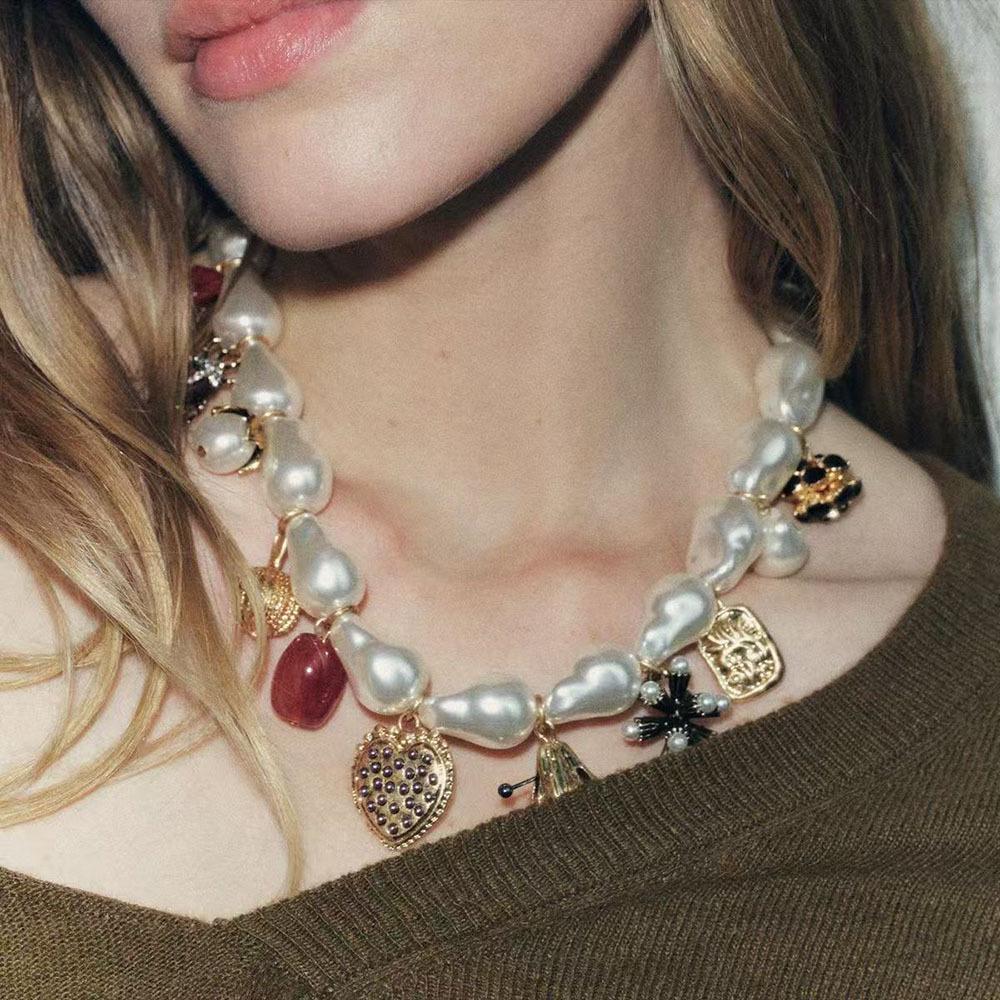 Винтажное жемчужное ожерелье в виде жука-сердца с душистым горошком - Элегантное эффектное украшение на ключицу для женщин