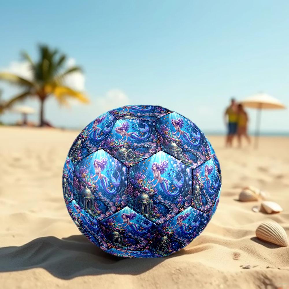 1pc Mermaid Underwater Kingdom Theme Soccer Ball Football, Size 5, Lightweight PVC, Durable Outdoor Training Soccer Ball, Gift m61422