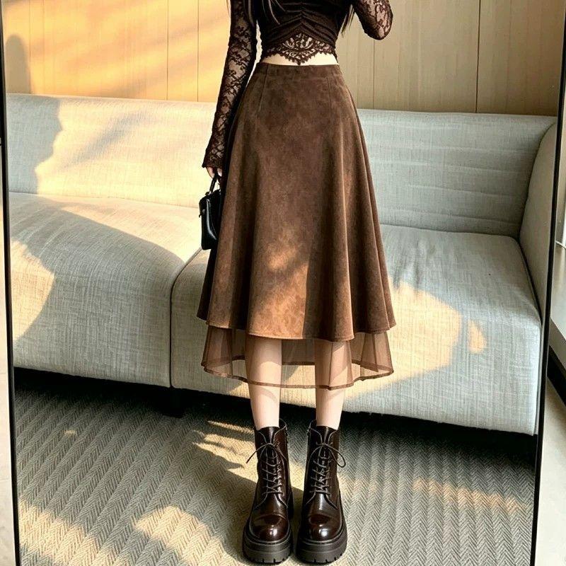 Women's Retro Skirt: High-Waisted Tulle A-Line Skirt for Fall/Winter