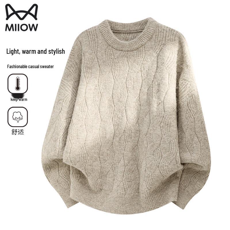 Miiow Unisex Retro Textured Loose Crewneck Wool-Blend Sweater