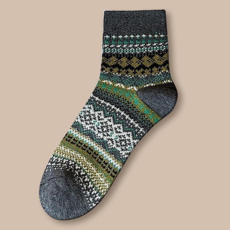 Мужские хлопковые носки средней длины в этническом стиле — толстые, двухспальные, идеально подходят для осени и зимы