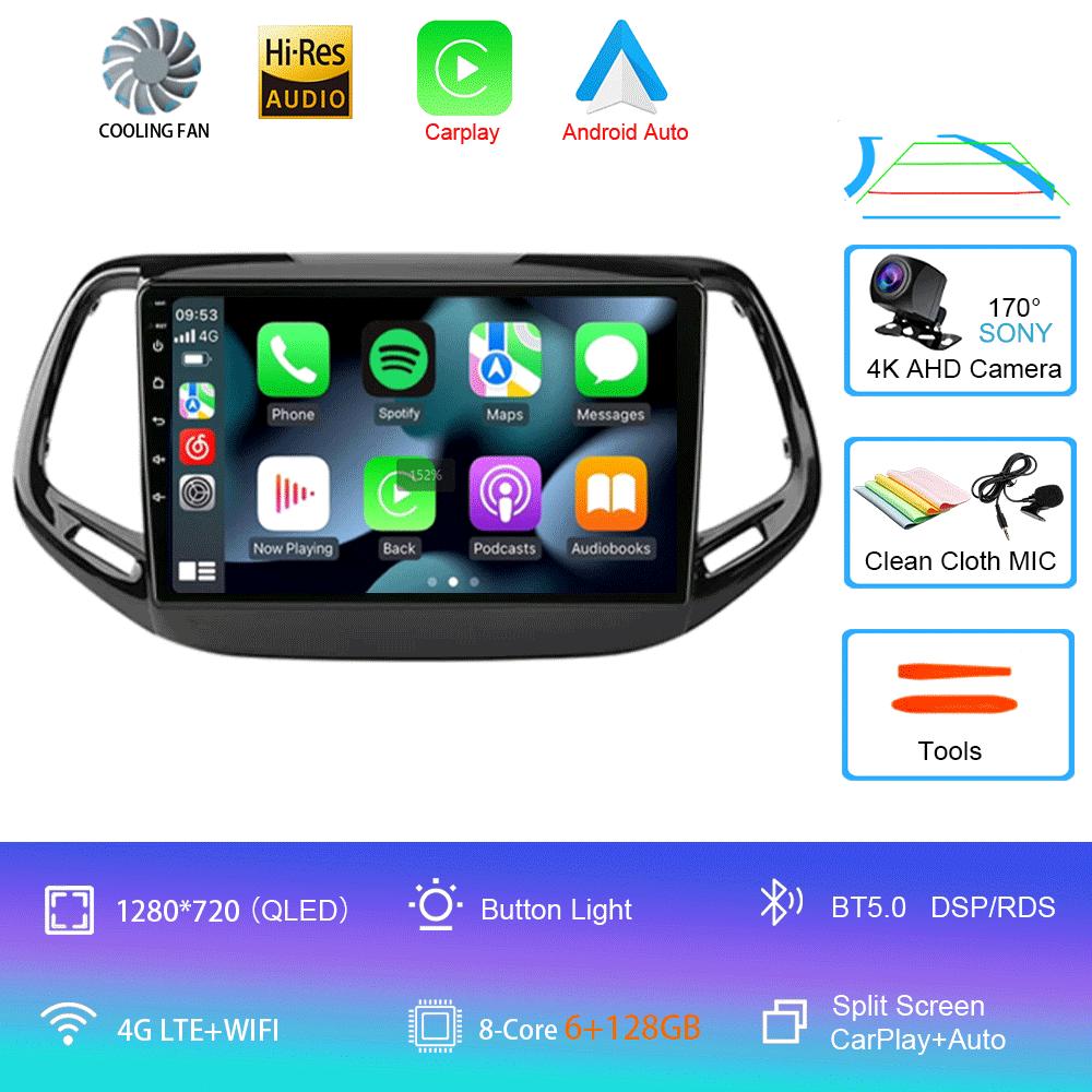 Android 14 Carplay Auto WIFI+4G Для Jeep Compass 2017 2018 2019 Автомагнитола GPS Стерео Мультимедийный Видеоплеер 2din Головное Устройство DSP