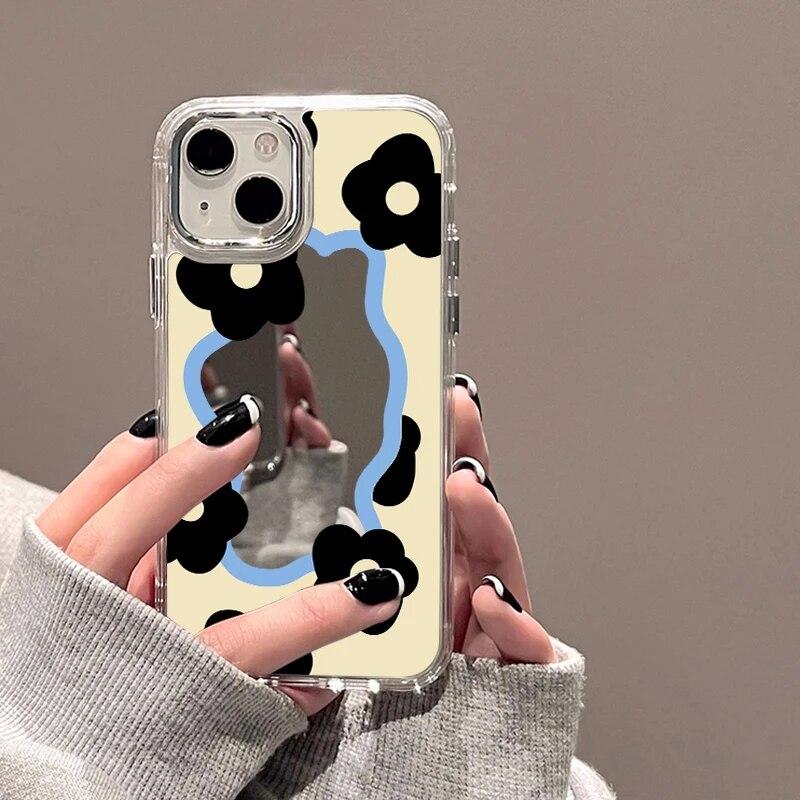 Чехол для телефона с леопардовым принтом для iPhone 15, чехол для iPhone 13 11 12 14 15 Pro Max, абстрактный мягкий противоударный чехол из ТПУ с зеркалом для макияжа