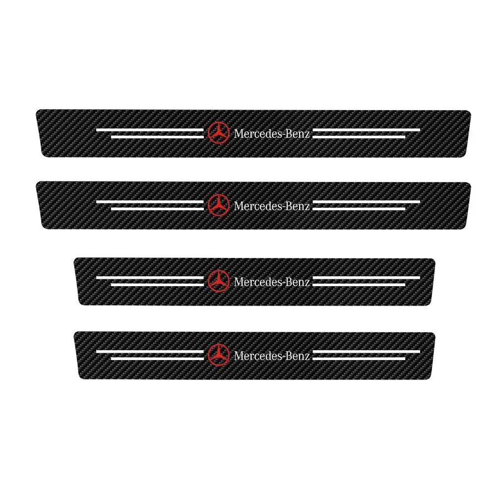 crpmy8 2025 Hot 4Pcs Carbon Fiber Leather Car Door Sill Anti Scratch Protector Sticker For Mercedes Benz B C E S Class A Class GLE CLA