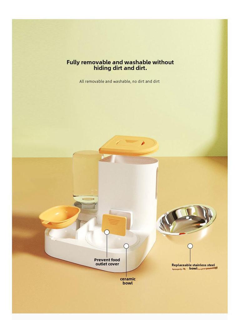 Поилка для кошек большой емкости с чашами из нержавеющей стали и керамики, разделением влажного и сухого корма и автоматической кормушкой