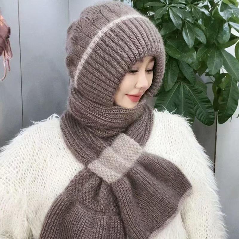 Зимние вязаные шапки и шарфы Skullies, комплект из холодного шарфа для защиты ушей, теплые шапки для девочек, ветрозащитные шапки для велоспорта и женщин, кепки для активного отдыха