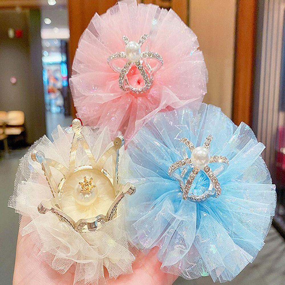 Lovely Sweet Zinc Zinc Alloy Rhinestone Gauze Tiara Crown Hair Clip Headwear Hair Accessory Girl Hairpin