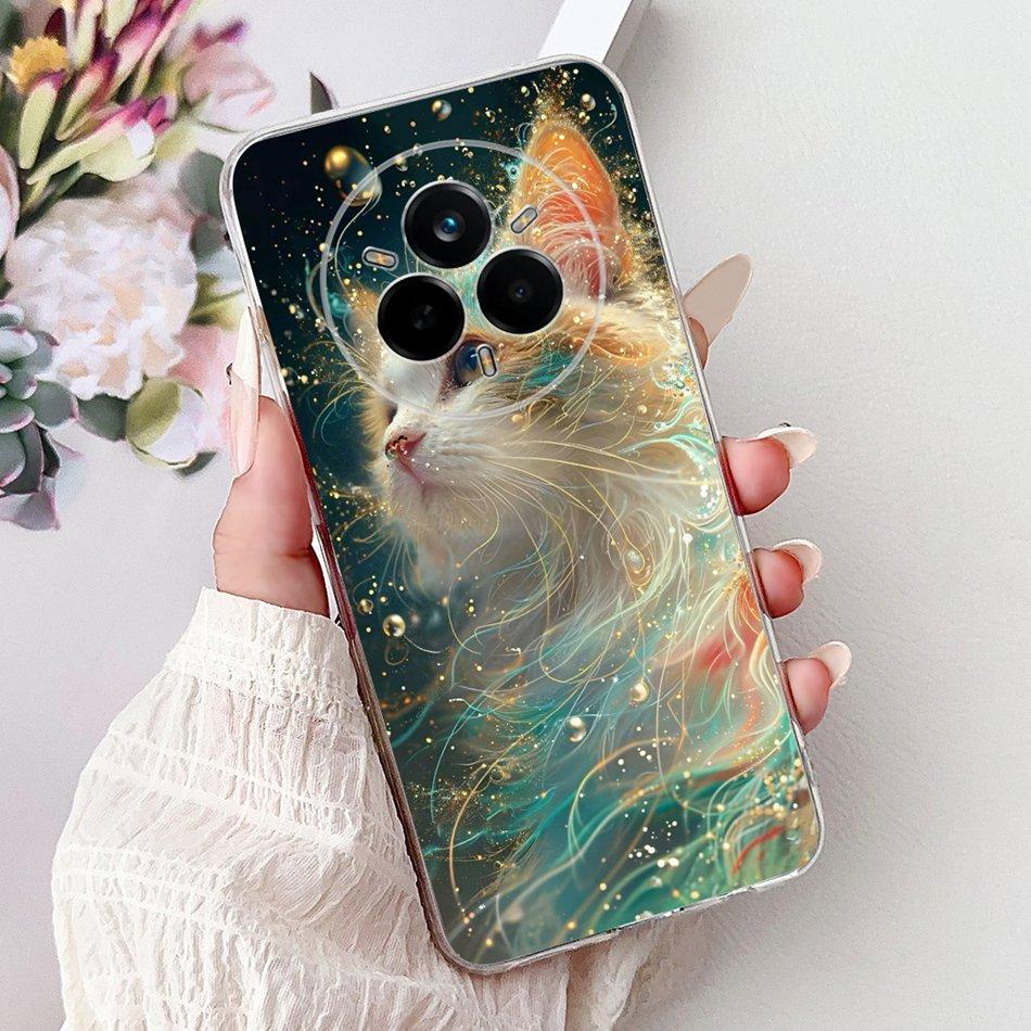 Для Realme 14 Pro 14Pro+ Элегантный чехол для телефона с цветочным принтом и кошкой Для Realme 14 Pro Plus 14Pro 5G Мягкие силиконовые ТПУ чехлы