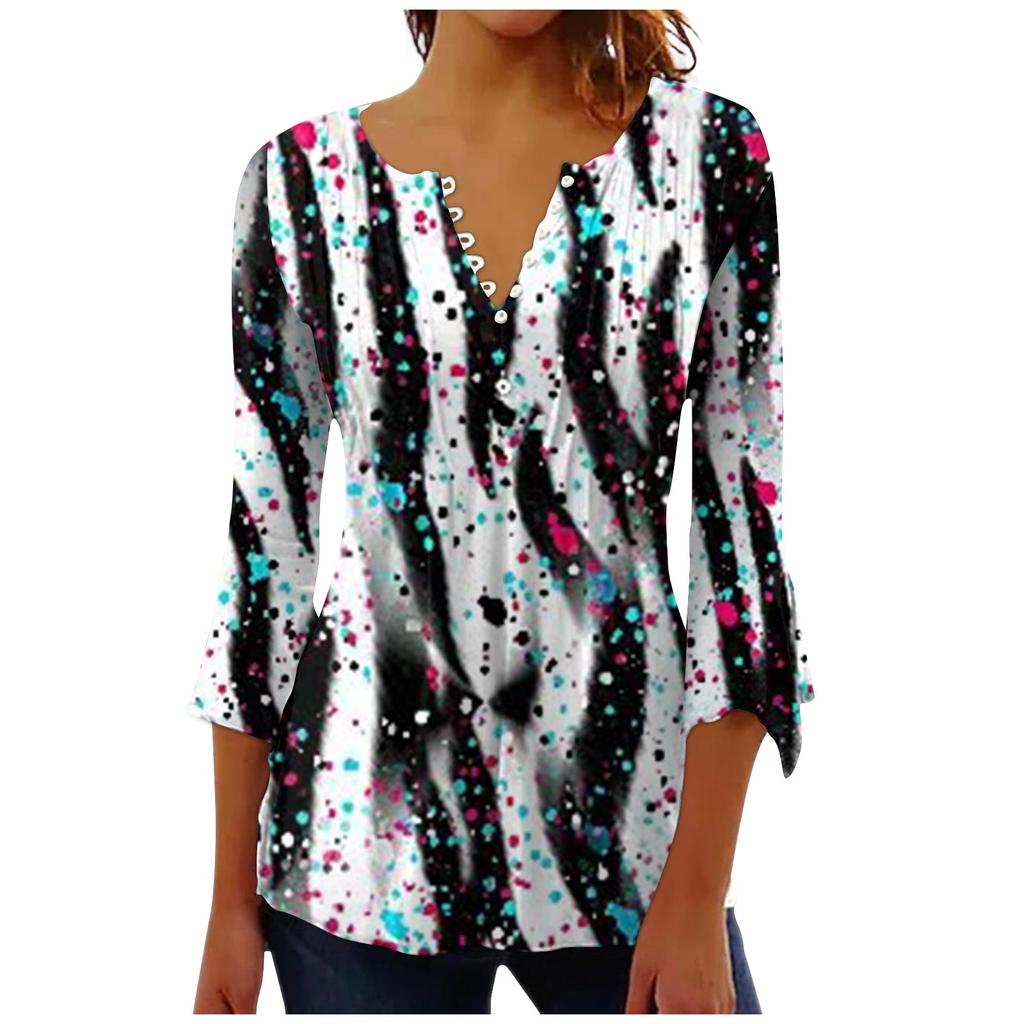 Женская модная футболка с короткими рукавами и v-образным вырезом с принтом ко Дню независимости с седьмым рукавом