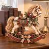 Small Statues for Holiday Displays Retro Christmas Rocking Horse Ornament with Pine Cones Berries Tabletop Collectible Table Decor Decoration, Vintage