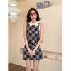 Small plaid blue dress summer new small fragrant style high-end temperament French skirt women's clothing